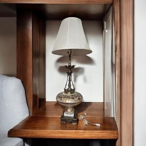 HUGE Antique Table Lamp HOLLYWOOD REGENCY Ornate Botanical Marble Base ART DECOR